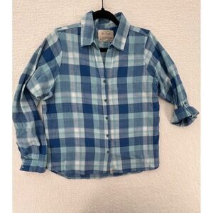 Old Ranch Brands Blue Plaid‎ Cotton Roll Tab Button Down Shirt Womens Medium